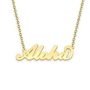 Aloha Script Nameplate Necklace Gold Tone Stainless Steel 20" Chain